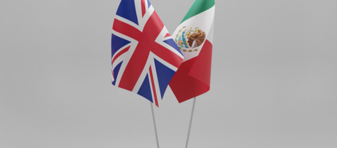 Mexico,-,United,Kingdom,Cooperation,Flags,,White,Background,-,3d